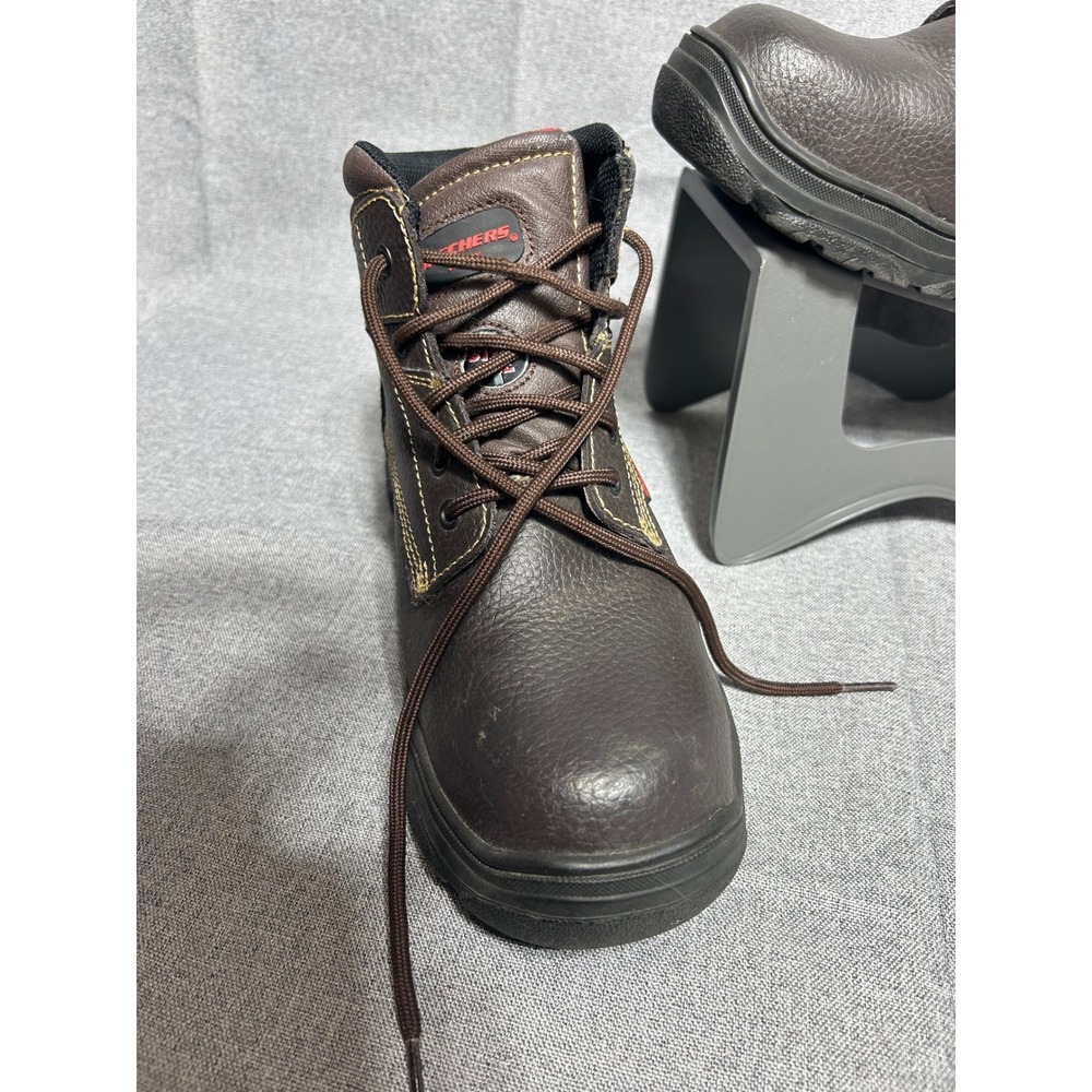 SKECHERS Men's Steel Toe Work Boots Puncture Resistant Leather Shoes Sz 9 Brown - Picture 2 of 12